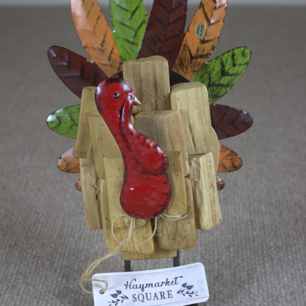 Haymarket‎ Square Rustic Wood and Metal Turkey Figurine Thanksgiving Decor 10.5"